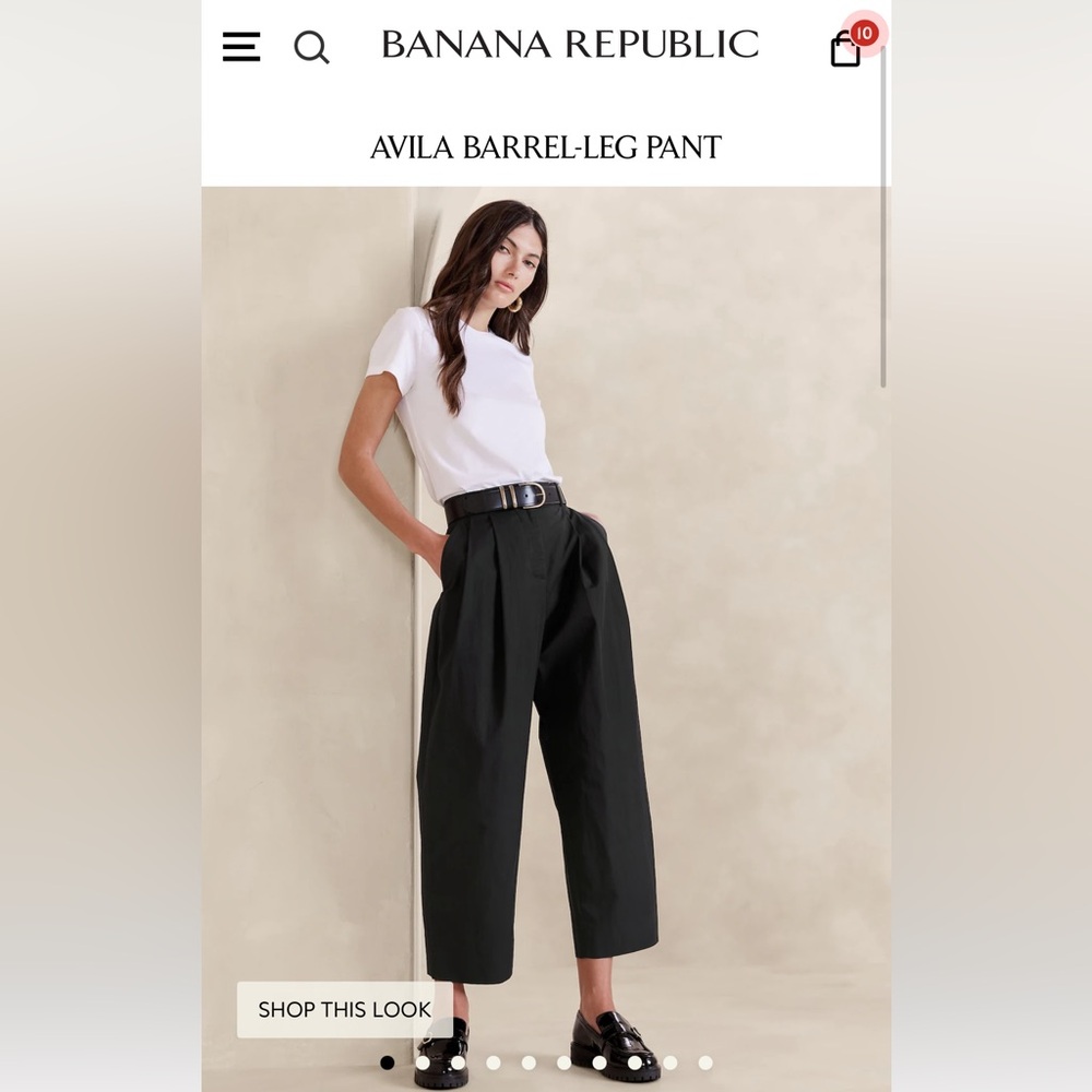 Banana republic Avila Wide Leg Barrel Baggy Pants Black High Waisted Cropped